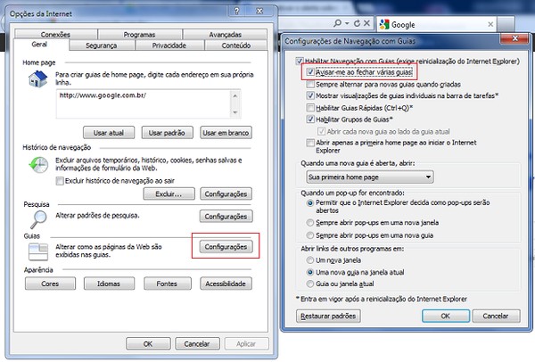 Como ativar o alerta para confirmar o fechamento de várias abas no IE