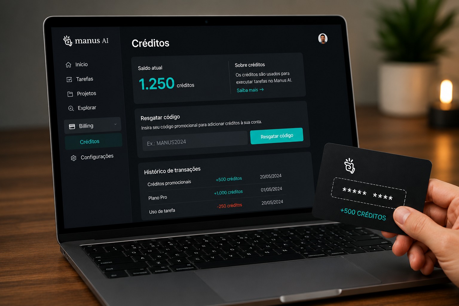 Resgatar código por créditos no Manus AI: passo a passo de como fazer