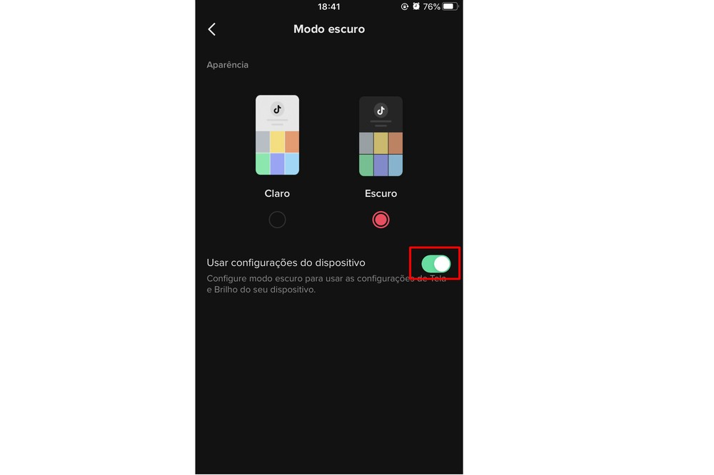 Como deixar o TikTok preto com o modo noturno