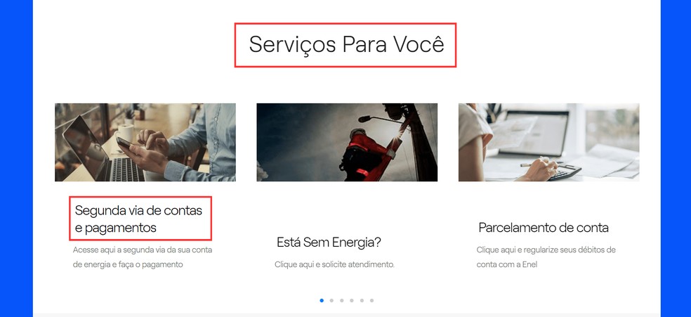 Vá em "Serviços Para Você" e clique em "Segunda via de contas e pagamentos" — Foto: Reprodução/Bruno Guerra