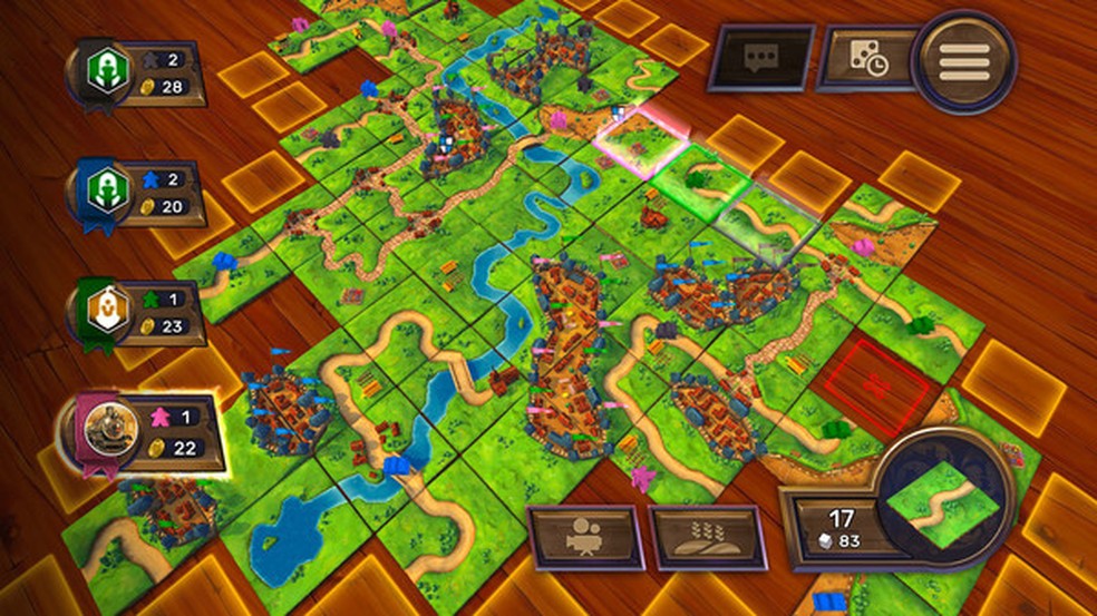 Em Carcassonne, você disputa com outros jogadores pelos territórios, enquanto todos constróem o mapa — Foto: Divulgação/Steam