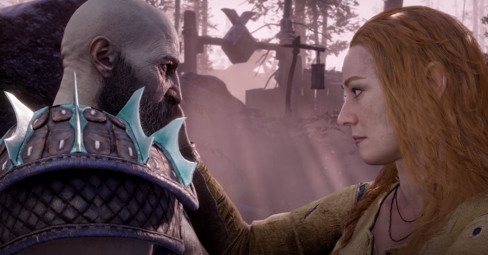 Kratos e Faye em cena de God of War: Ragnarok — Foto: Reprodução/YouTube Zanar Aesthetics