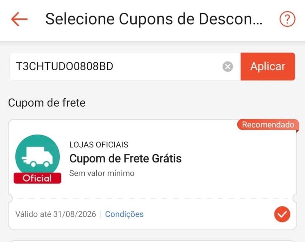Aplicação Cupom Shopee — Foto: Reprodução/Shopee
