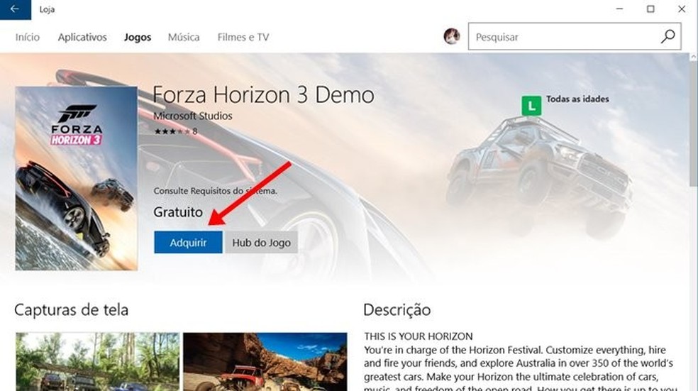 Como baixar a versão demo de Forza Horizon 3 para Windows 10
