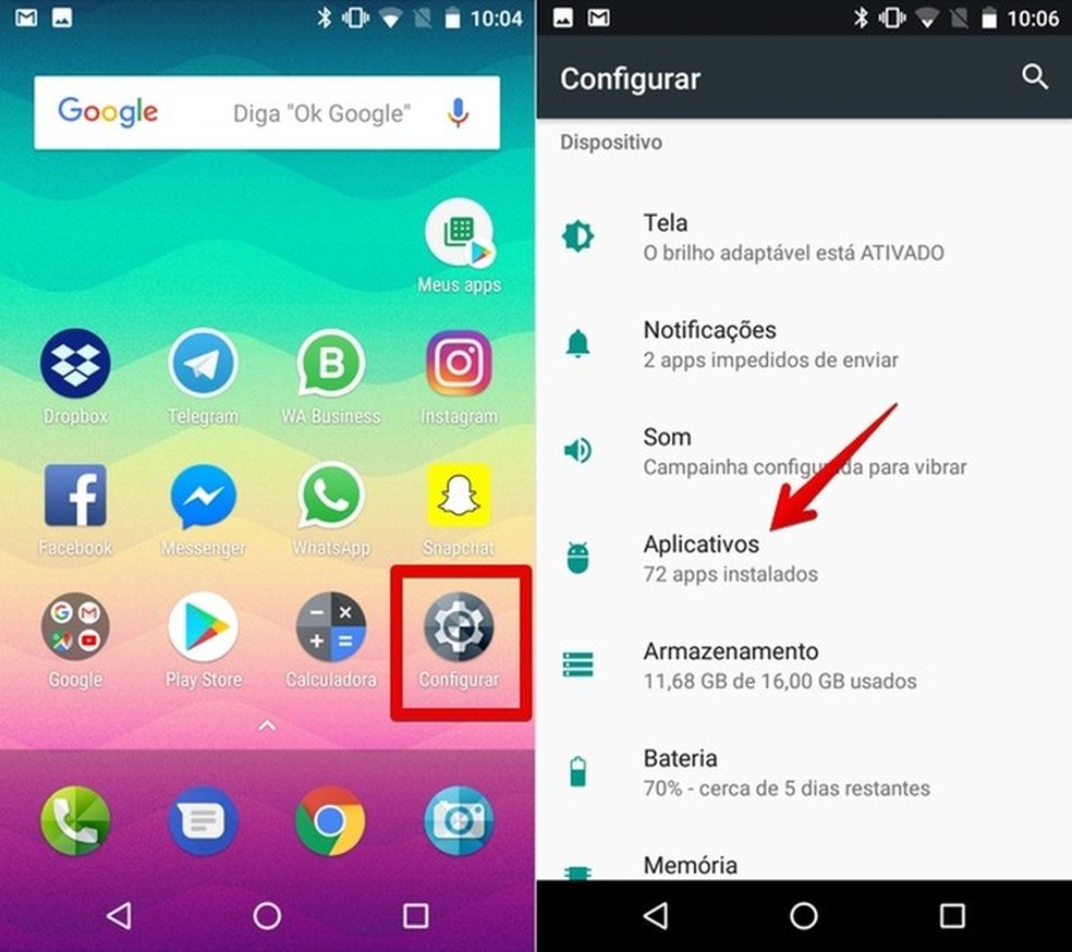 Acesse as opções de aplicativos no Android — Foto: Reprodução/Helito Bijora