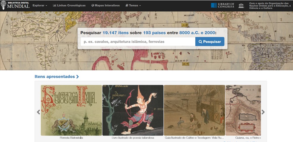 Biblioteca Mundial Digital traz ao público documentos históricos raros — Foto: Reprodução/Biblioteca Digital Mundial