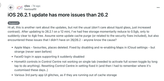 Atualizei o iOS 26.2.1 e me arrependi; update traz problemas graves
