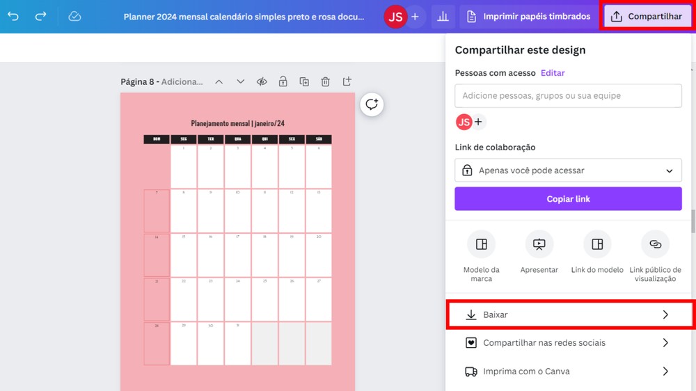 Planner 2024 para imprimir: como fazer agenda personalizada no Canva