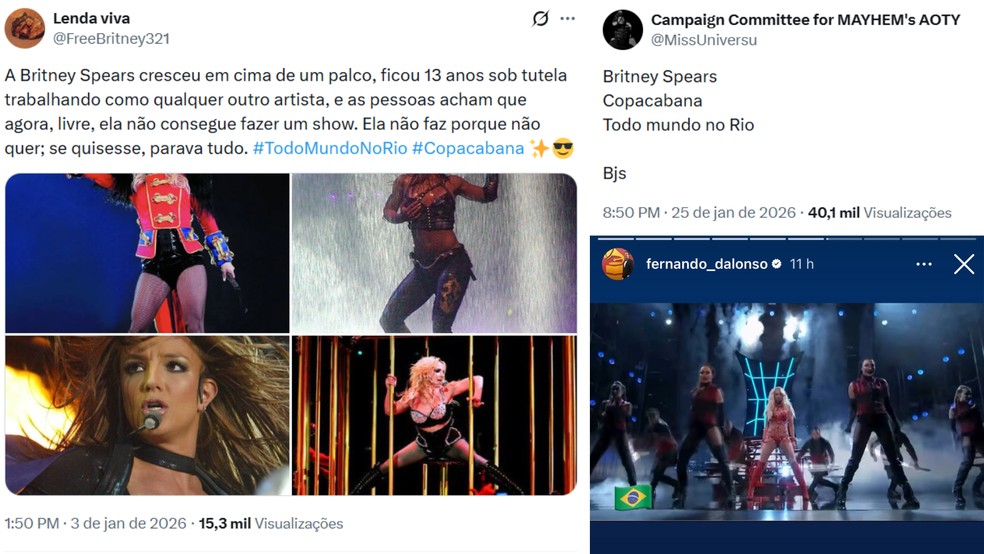Britney Spears voltará aos palcos em Copacabana com show gratuito? Veja rumores — Foto: Arte: TechTudo
