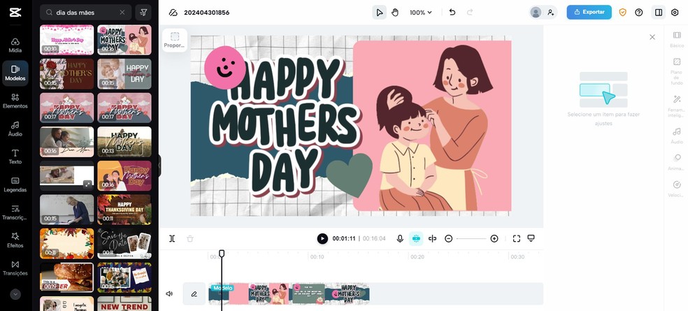 Use o CapCut para fazer um vídeo comemorativo para o Dia das Mães — Foto: Reprodução/Thaisi Carvalho