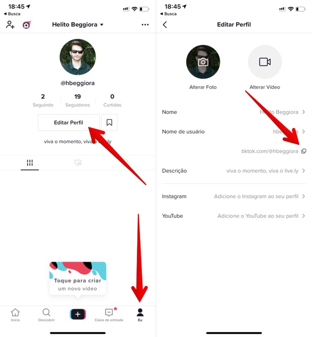 Como copiar link do TikTok