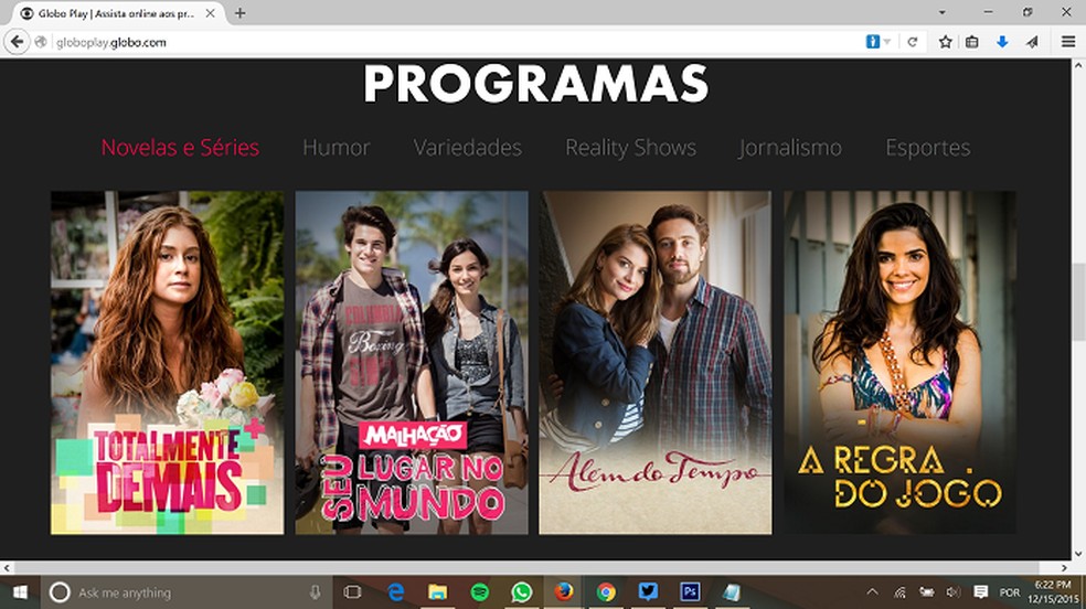 Globo Play e Globosat Play podem ser assistidos no navegador do Windows, Mac e em outras plataformas (Foto: Reprodução/Elson de Souza) — Foto: TechTudo
