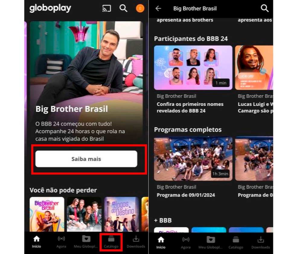 Entre na página dedicada do BBB 24 para assistir aos programas completos gravados e mais — Foto: Reprodução/Carolina Torres